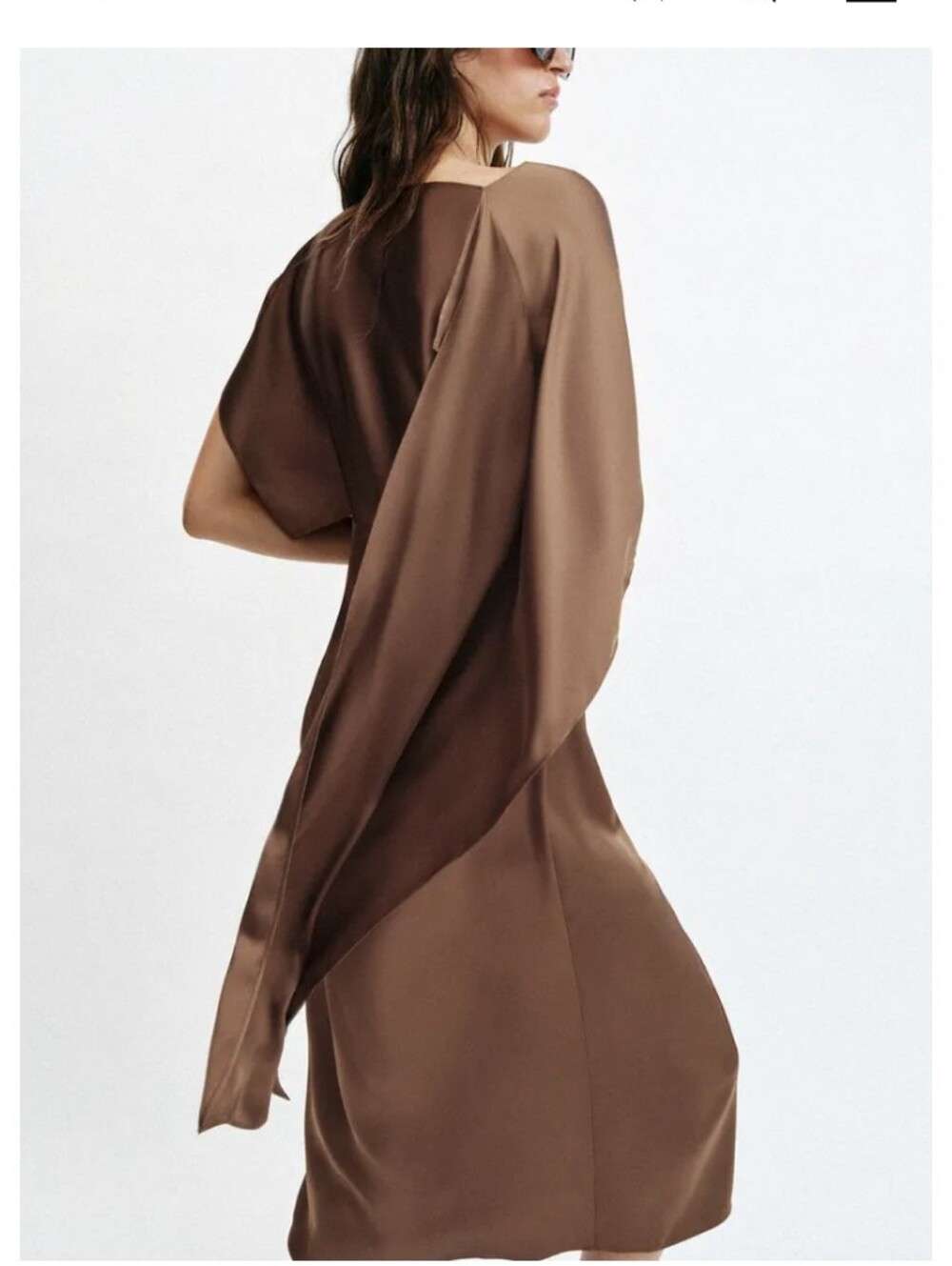 Zara Satin Effect Cape Brown Midi Dress - Picture 3 of 10